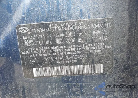 2016 Hyundai Elantra Se из США, поврежденный, VIN 5NPDH4AE7GH664692